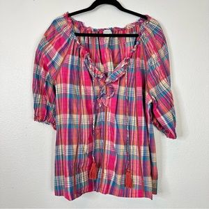 Sundance plaid shout sleeve blouse maximalist bohemian spring cotton feminine
